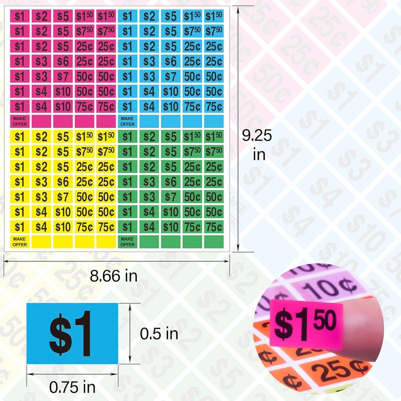 YSHIHE 2240 Pcs Garage Sale Stickers 1/2" X 3/4" Yard Sale Price Sticker Rectangle Pre-Printed Labels Price Tags for Marketing Supplies - Image 4